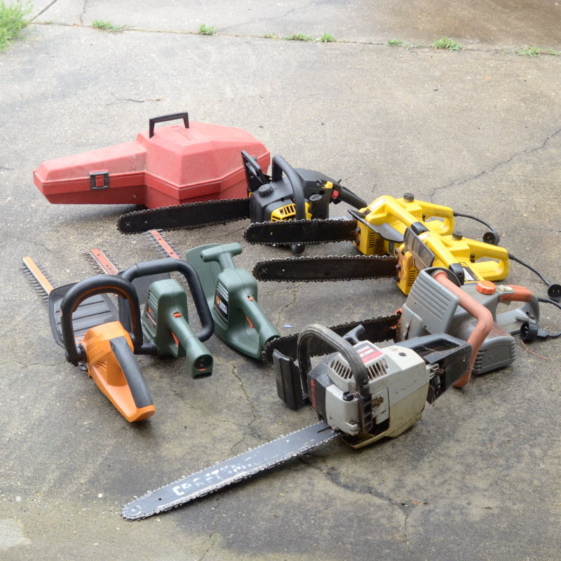 Assortment of Electrical Saws and Hedge Trimmers
