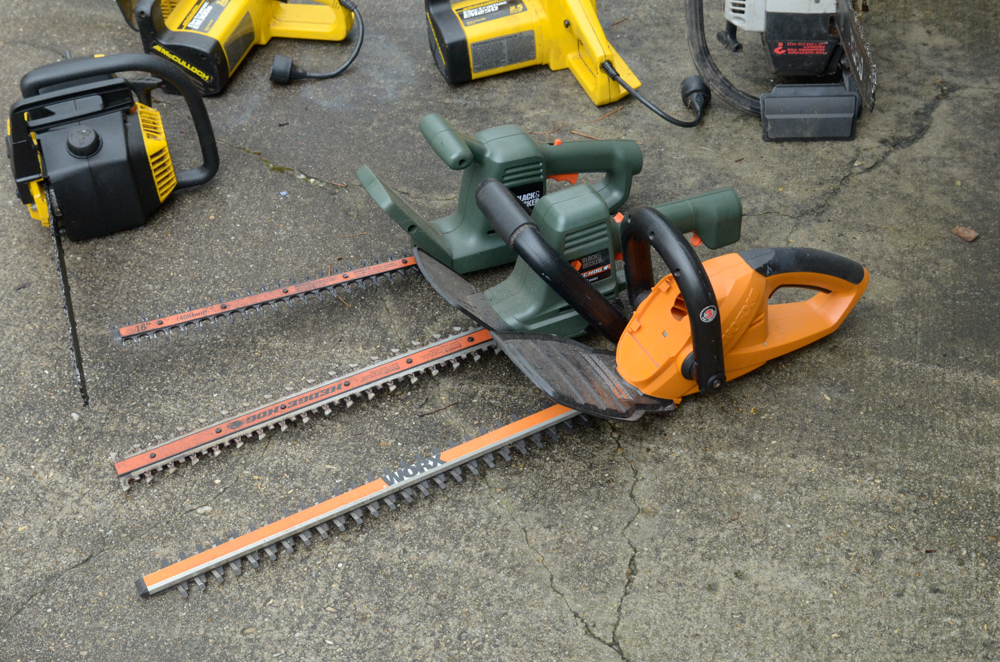 Assortment of Electrical Saws and Hedge Trimmers