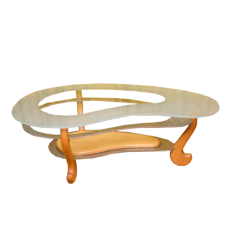 Contemporary Modernist Kidney Shaped Glass Coffee Table