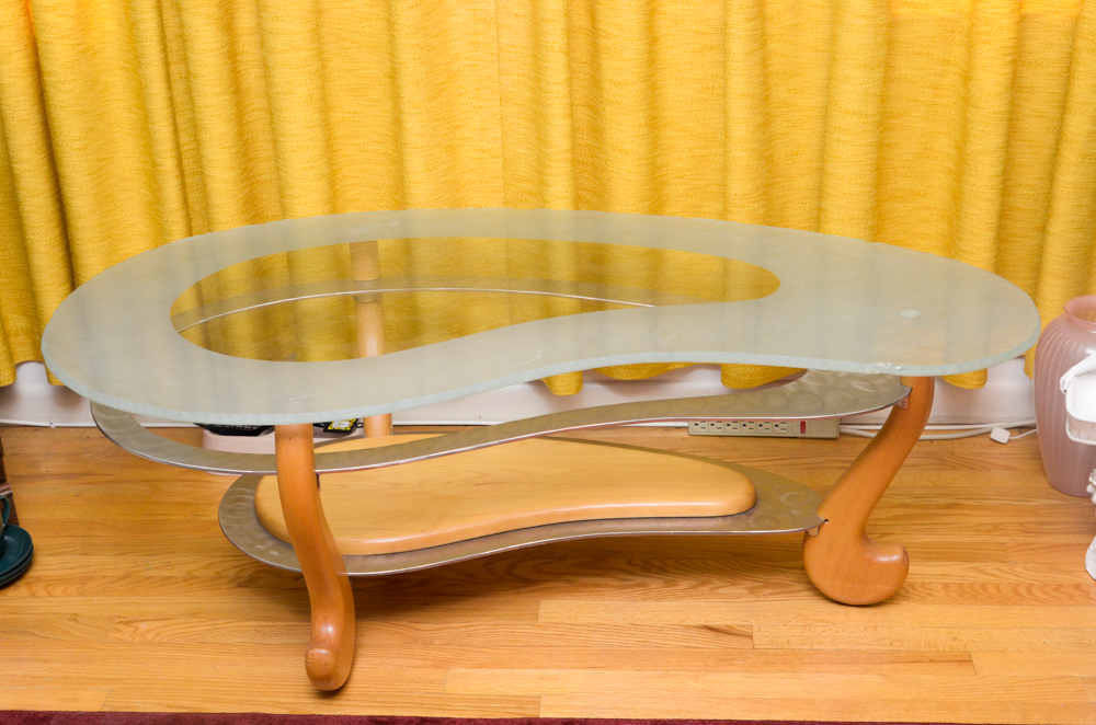 Contemporary Modernist Kidney Shaped Glass Coffee Table