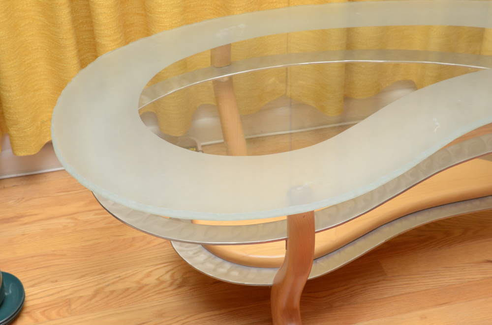 Contemporary Modernist Kidney Shaped Glass Coffee Table