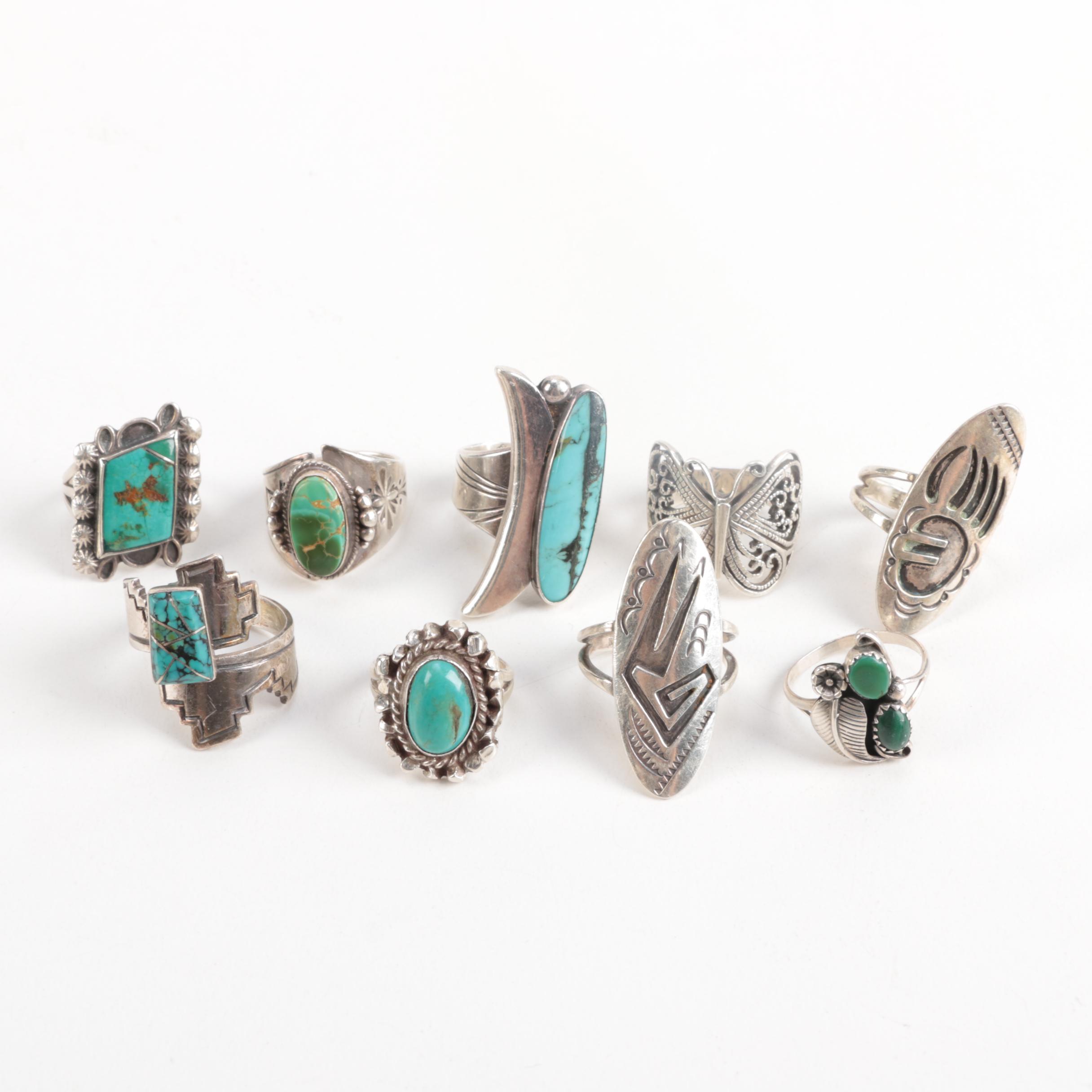 Southwestern Style Gemstone Rings Featuring Native American Silversmiths