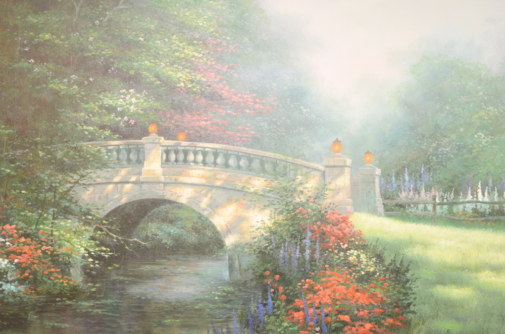 R. Paterson Oil Painting of Bridge Over Water
