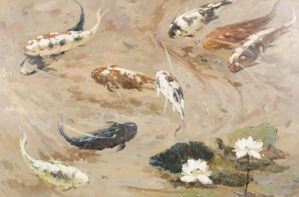 Johnny Gaston Oil Painting on Canvas of Koi Fish