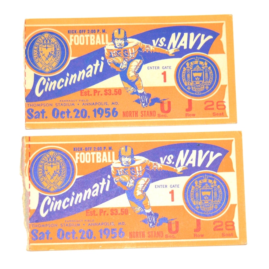 1956 University of Cincinnati Versus Navy Ticket Stubs