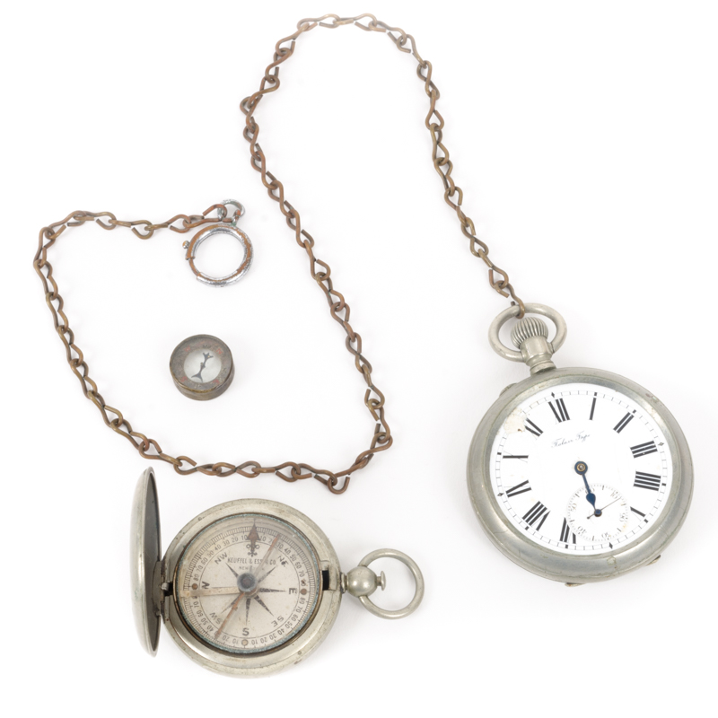 Taber Type Pocket Watch and Keufel & Esser Co. Compass and Mini Compass