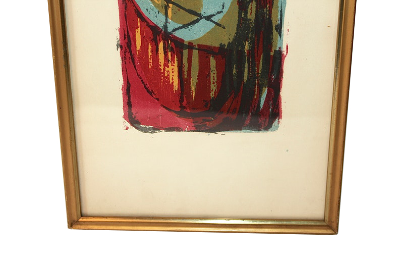 1970s Woodblock Lithograph of a Mother and Child