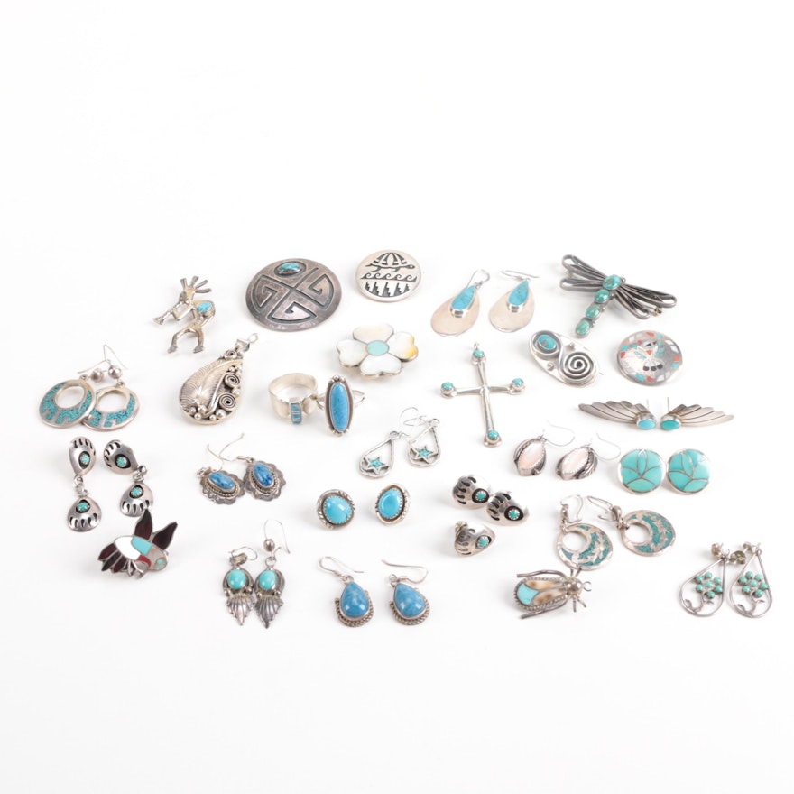 Southwestern Sterling Silver Jewelry Including Turquoise