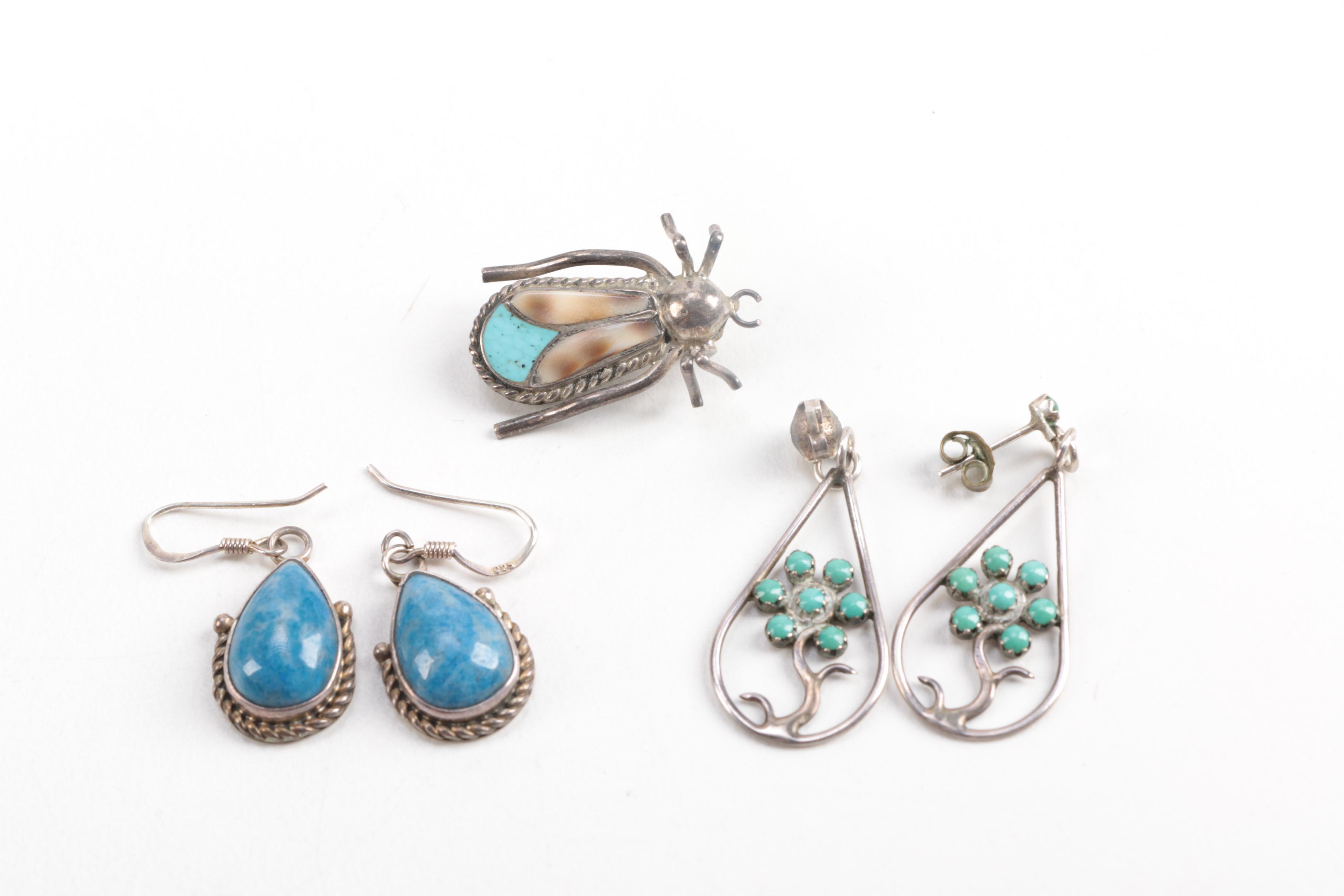 Southwestern Sterling Silver Jewelry Including Turquoise