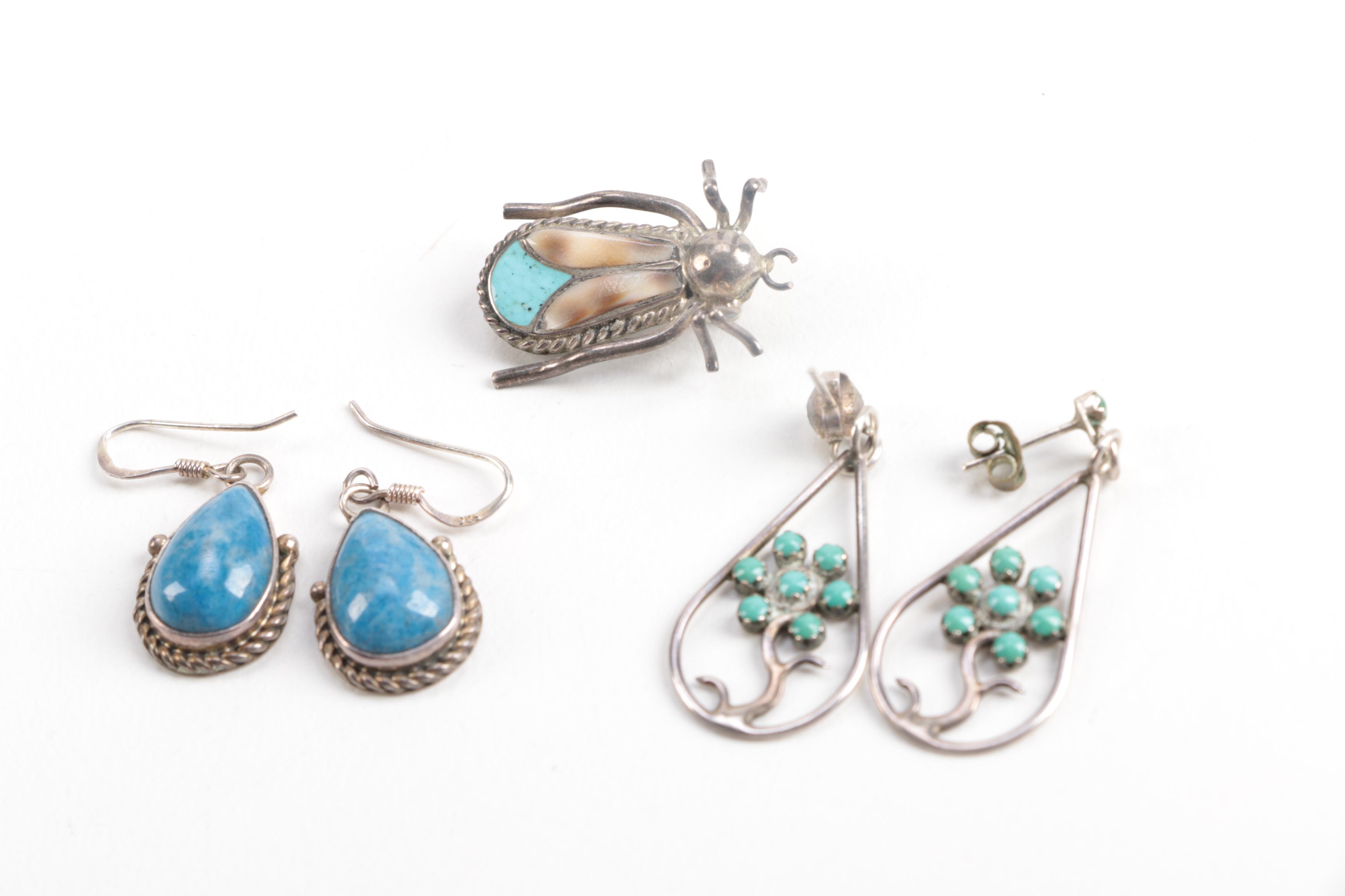 Southwestern Sterling Silver Jewelry Including Turquoise