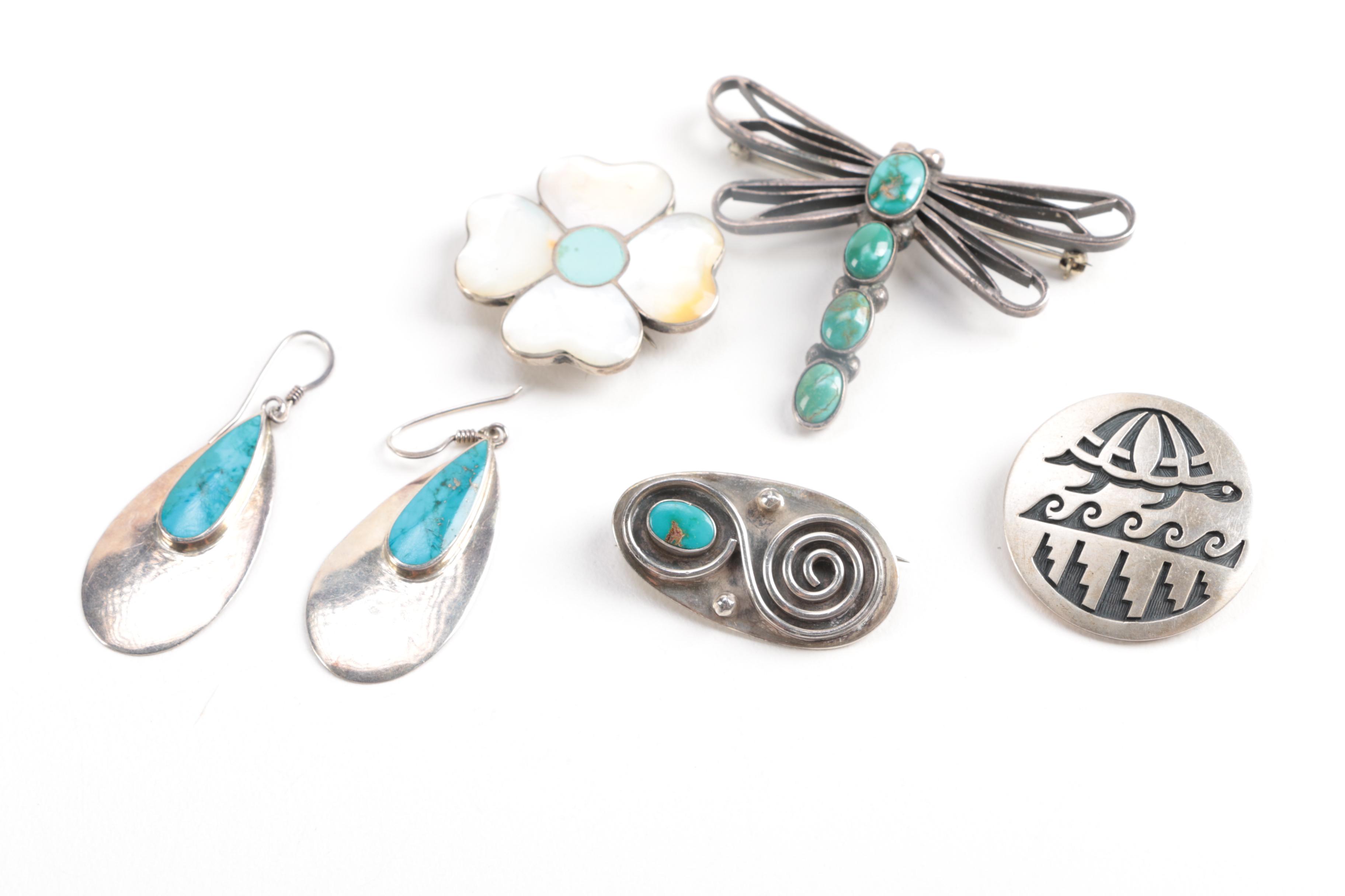 Southwestern Sterling Silver Jewelry Including Turquoise