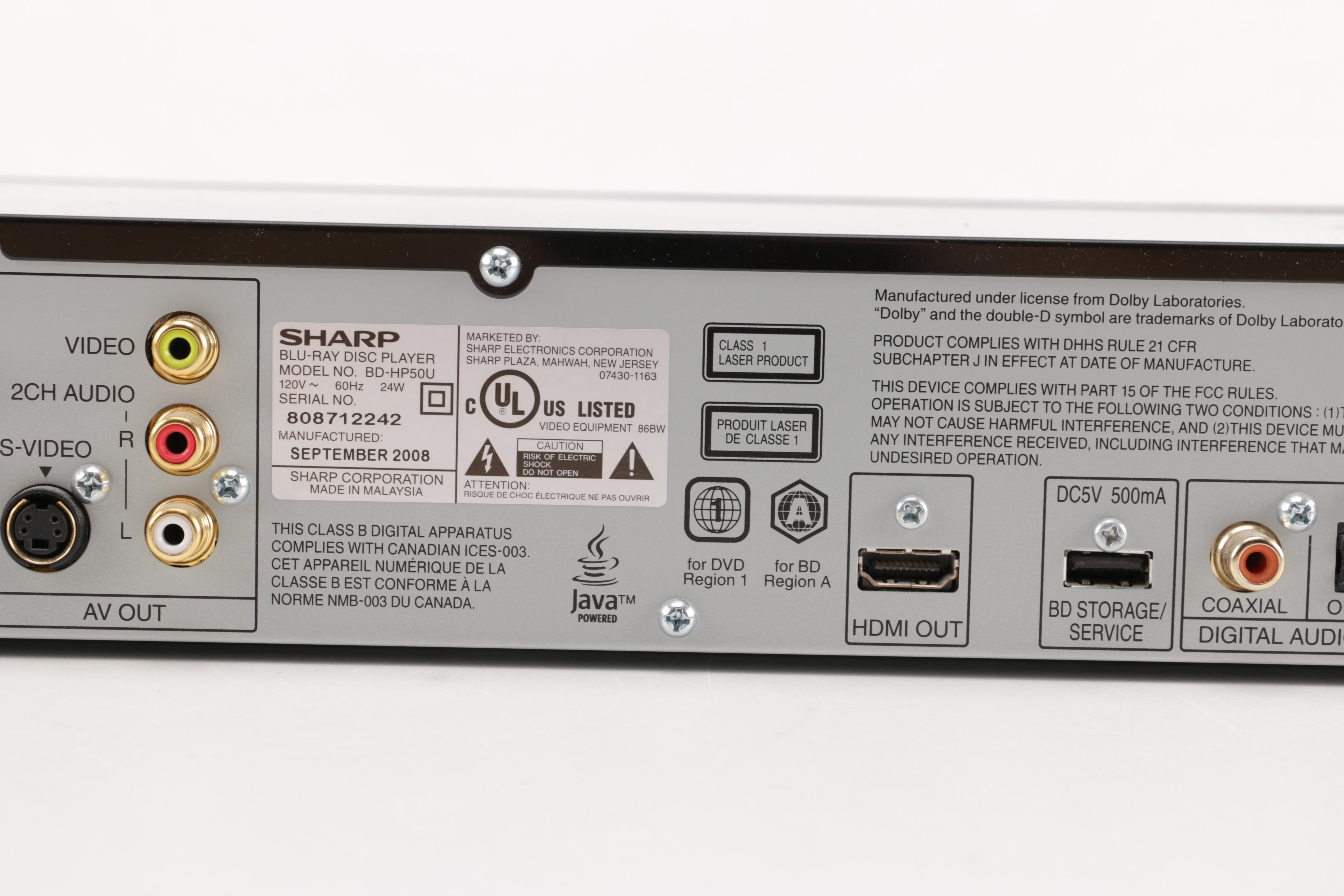 Sharp Aquos Blu-ray Player