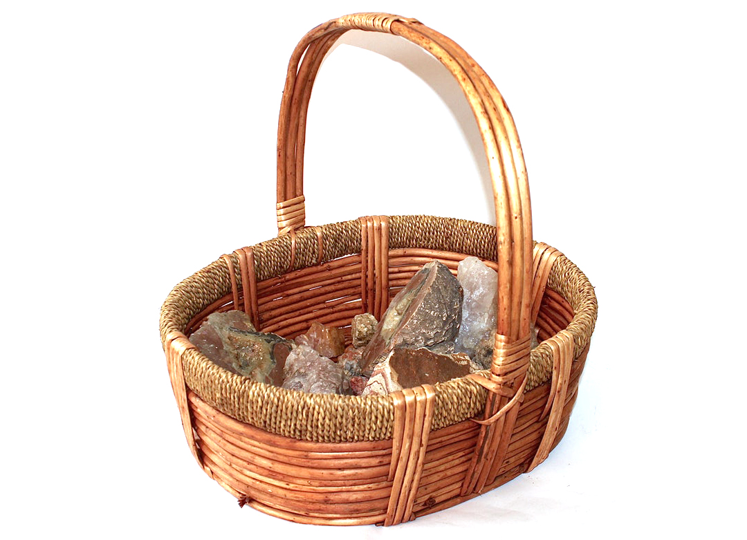 Geode Specimen Collection in a Rattan Basket