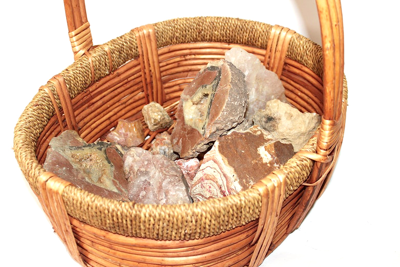 Geode Specimen Collection in a Rattan Basket
