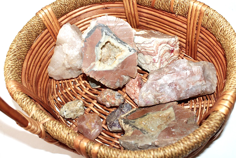 Geode Specimen Collection in a Rattan Basket