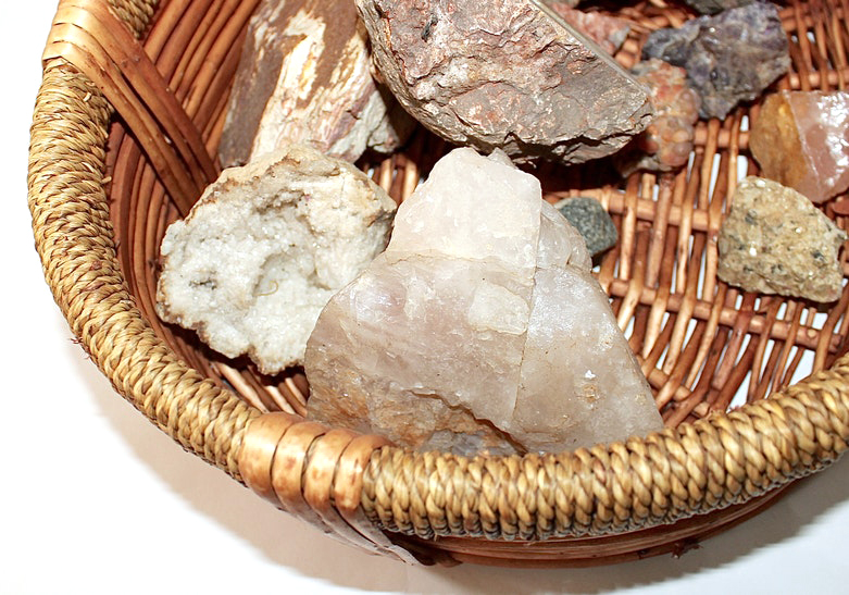 Geode Specimen Collection in a Rattan Basket