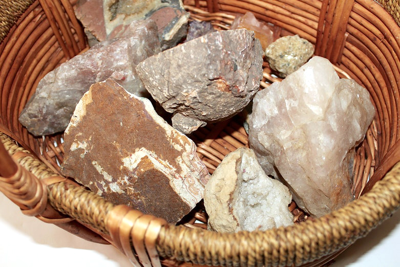 Geode Specimen Collection in a Rattan Basket