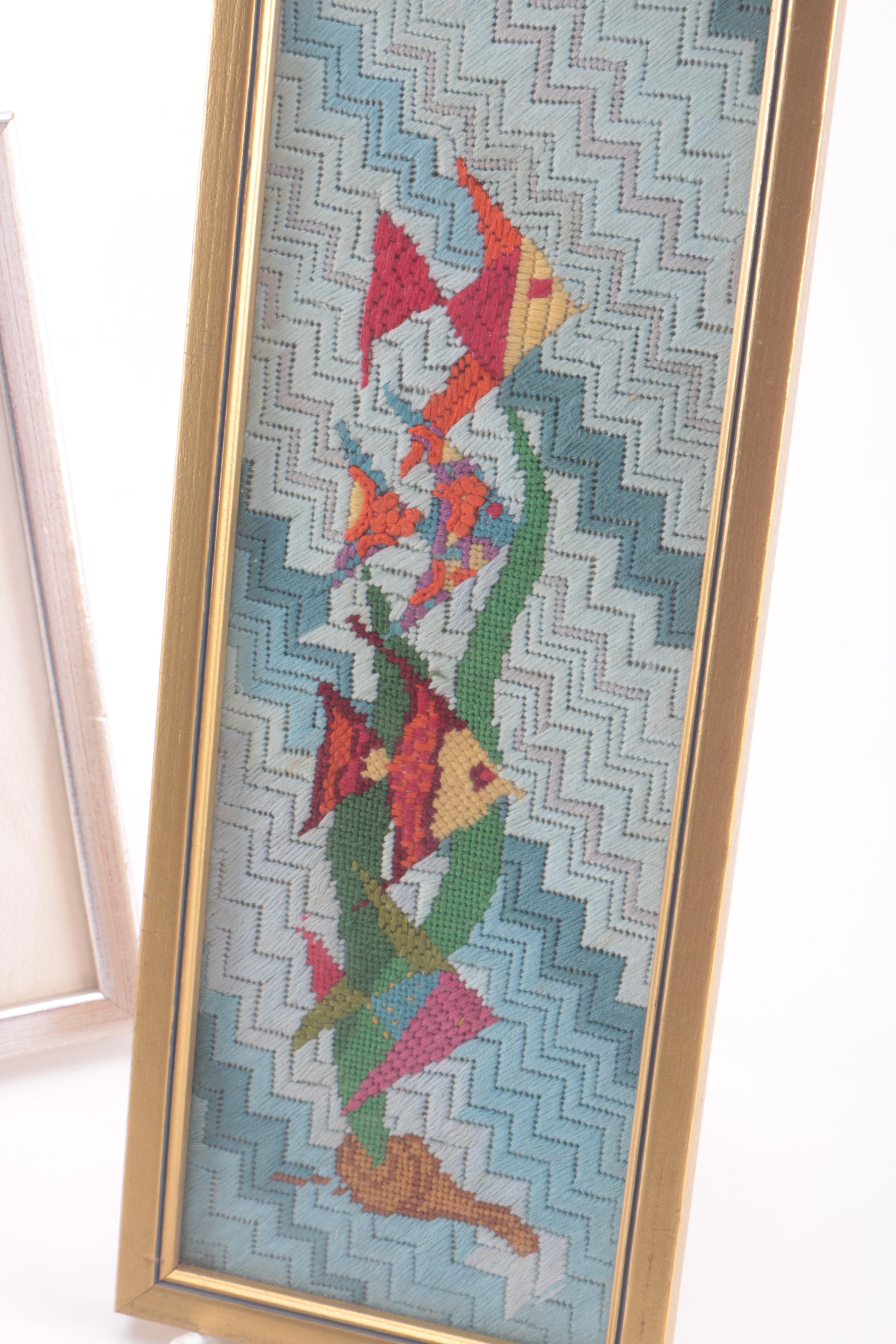 Leslie Miller Color Pen Drawings "Joy!" and "Love" and Embroidery