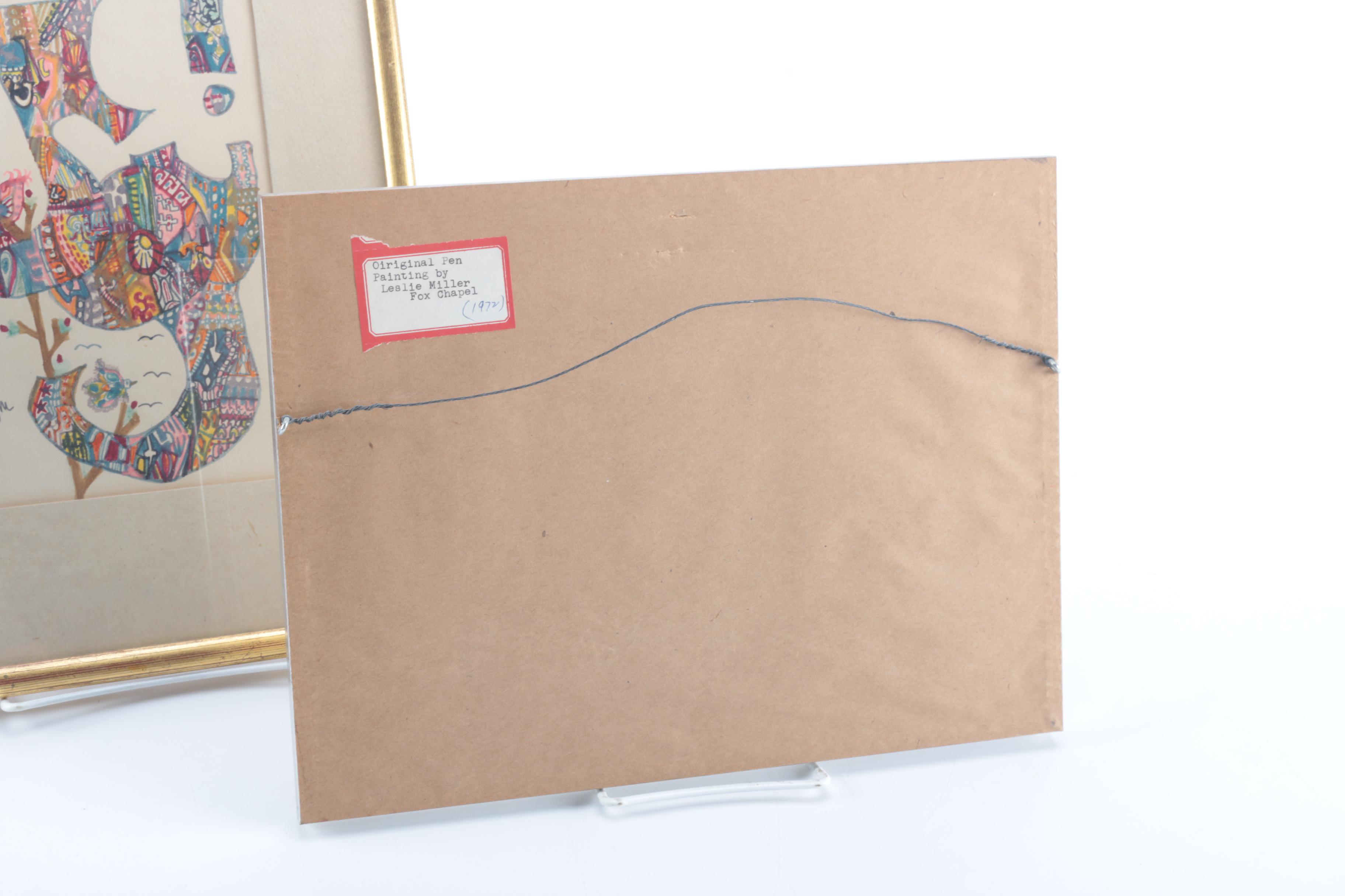 Leslie Miller Color Pen Drawings "Joy!" and "Love" and Embroidery