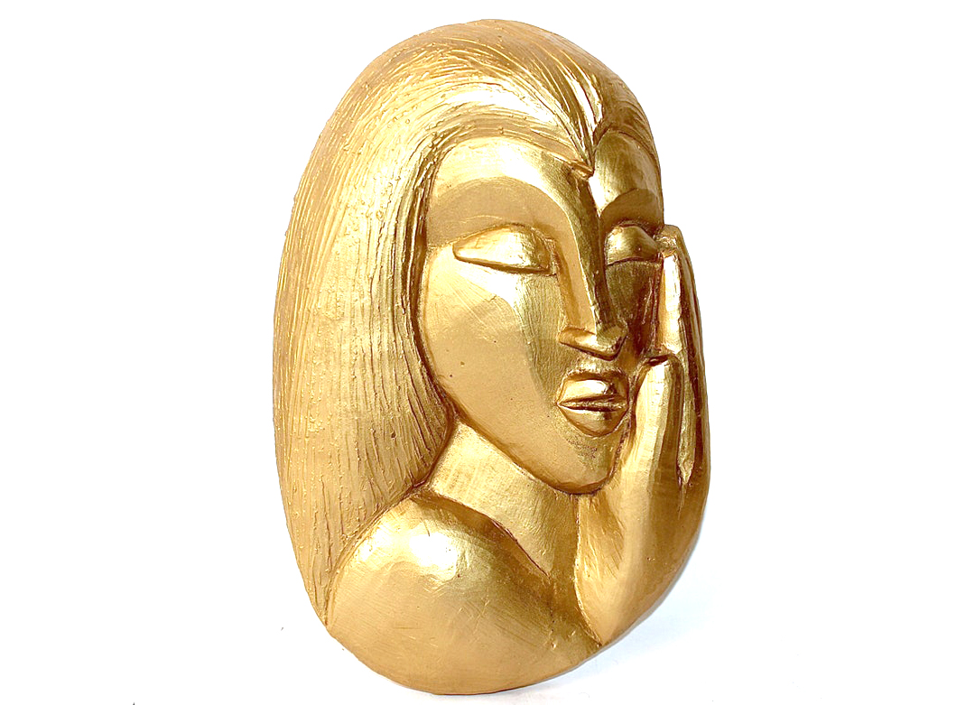 Contemporary Gold-Tone Plaster Wall Sculpture