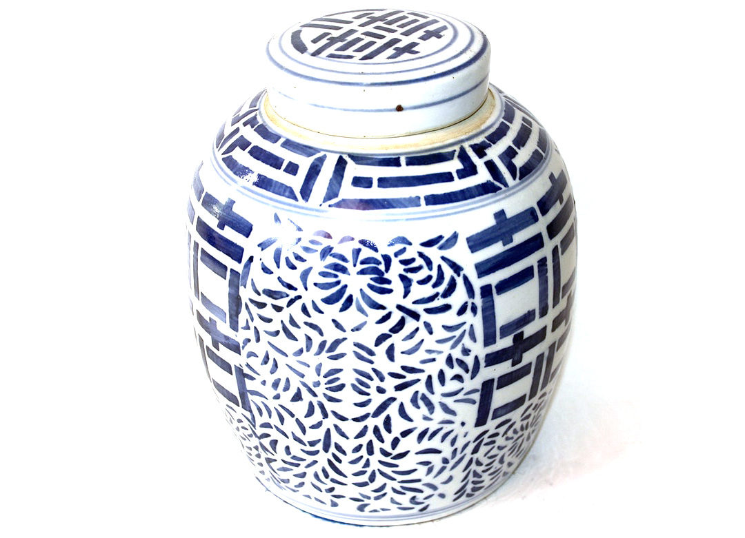 Chinese Blue and White Ceramic Double Happiness Ginger Jar