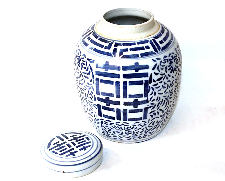 Chinese Blue and White Ceramic Double Happiness Ginger Jar