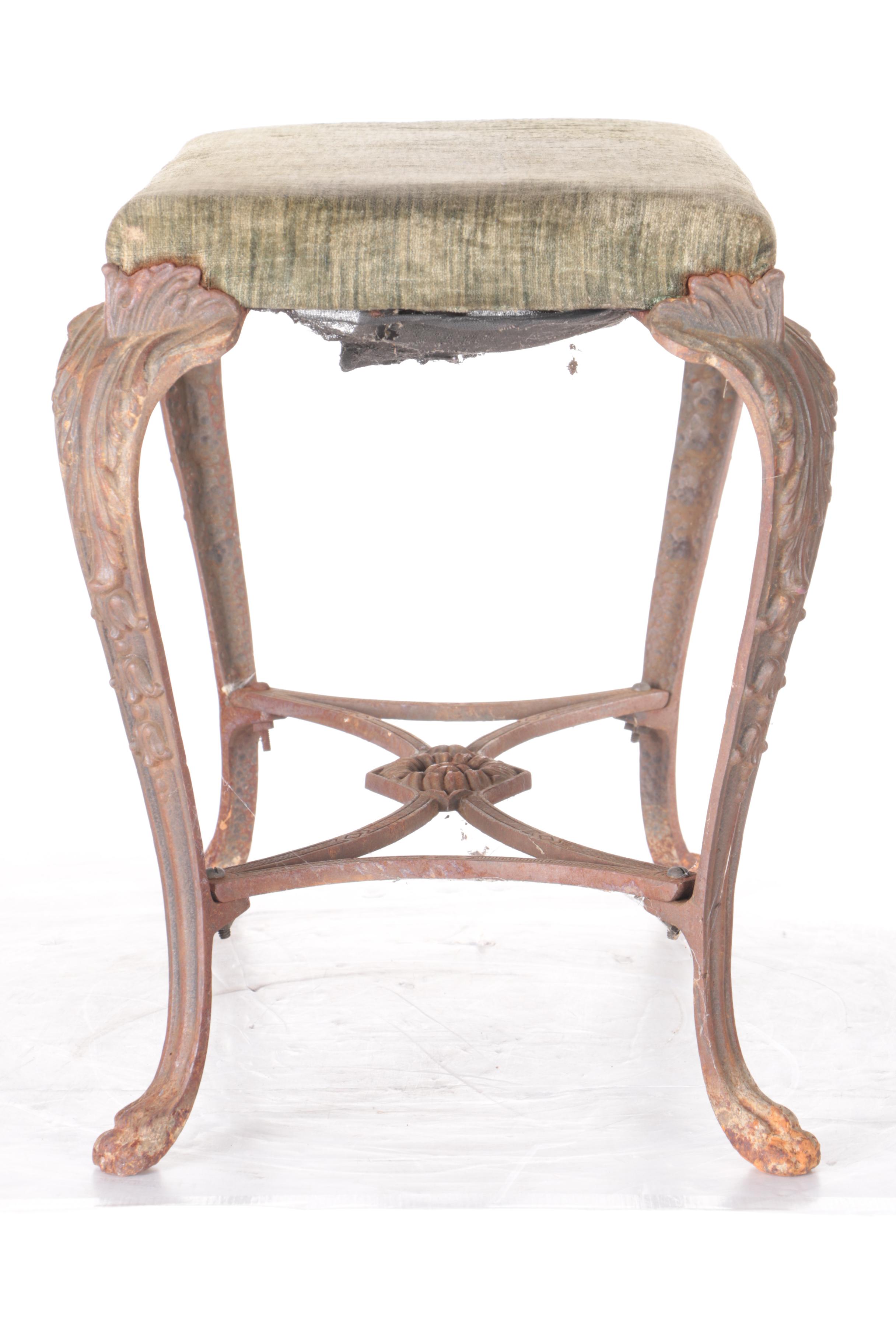 Vintage Green Cast Iron Vanity Bench