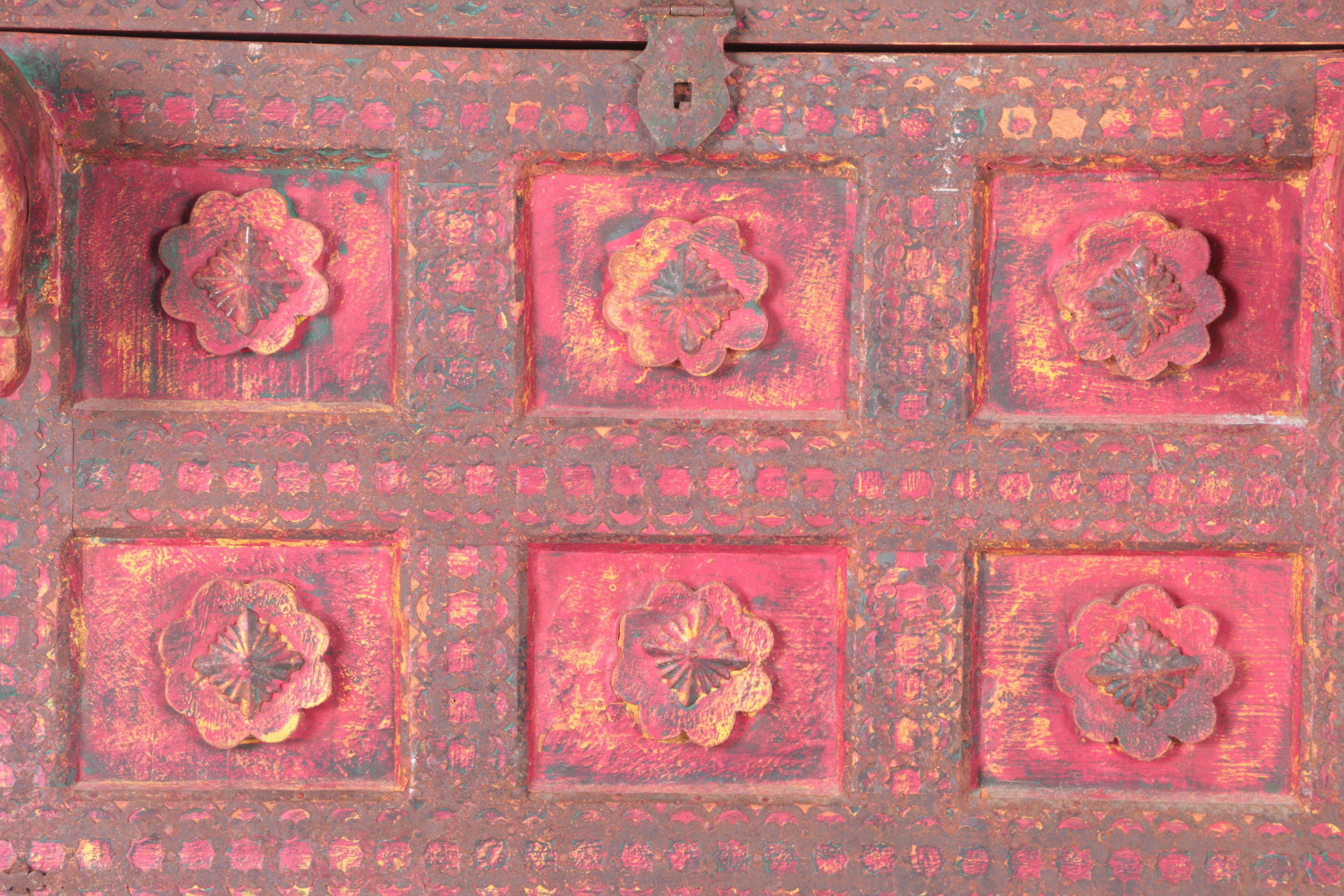 Vintage Pink and Yellow Wooden Chest With Horses