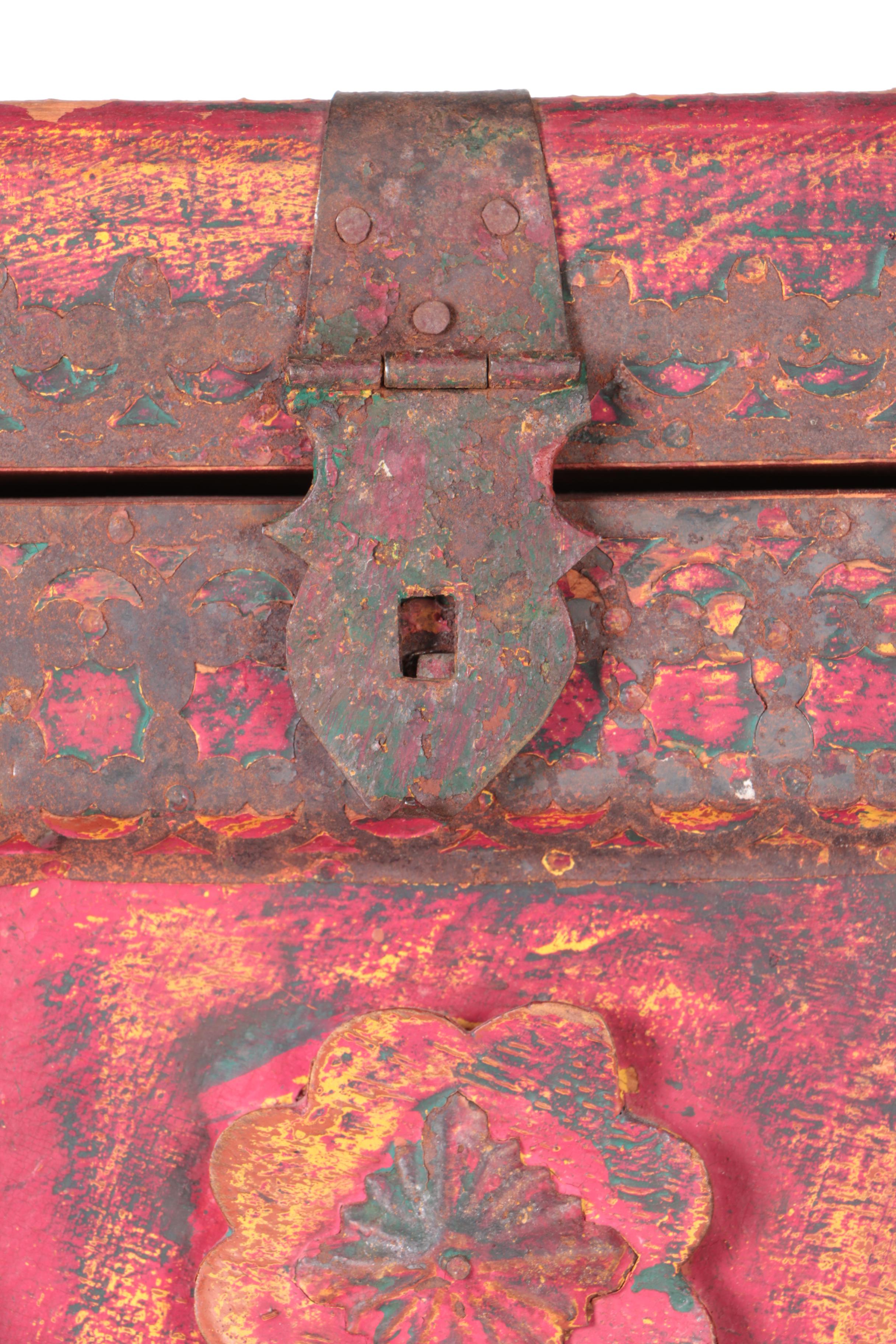 Vintage Pink and Yellow Wooden Chest With Horses