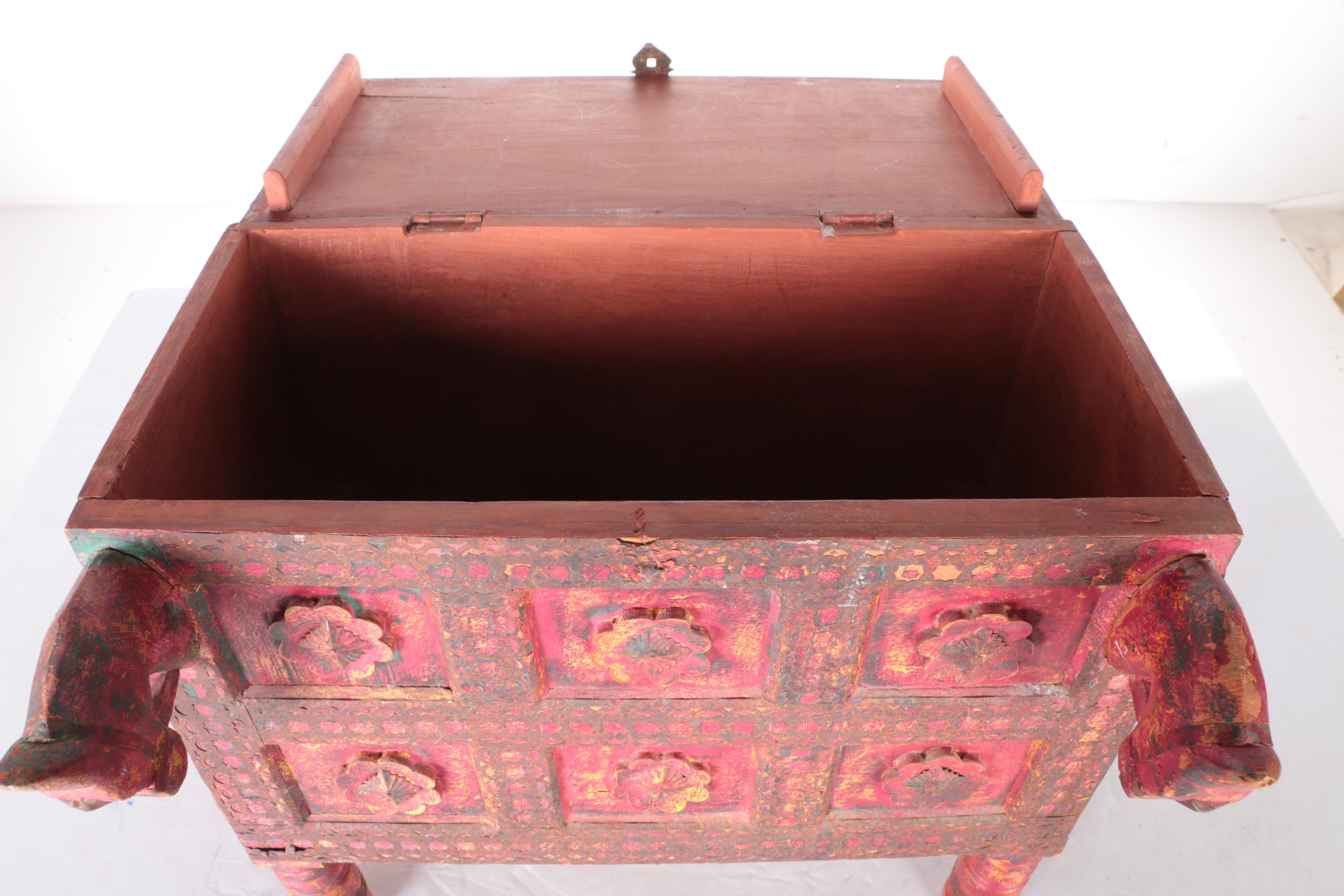 Vintage Pink and Yellow Wooden Chest With Horses