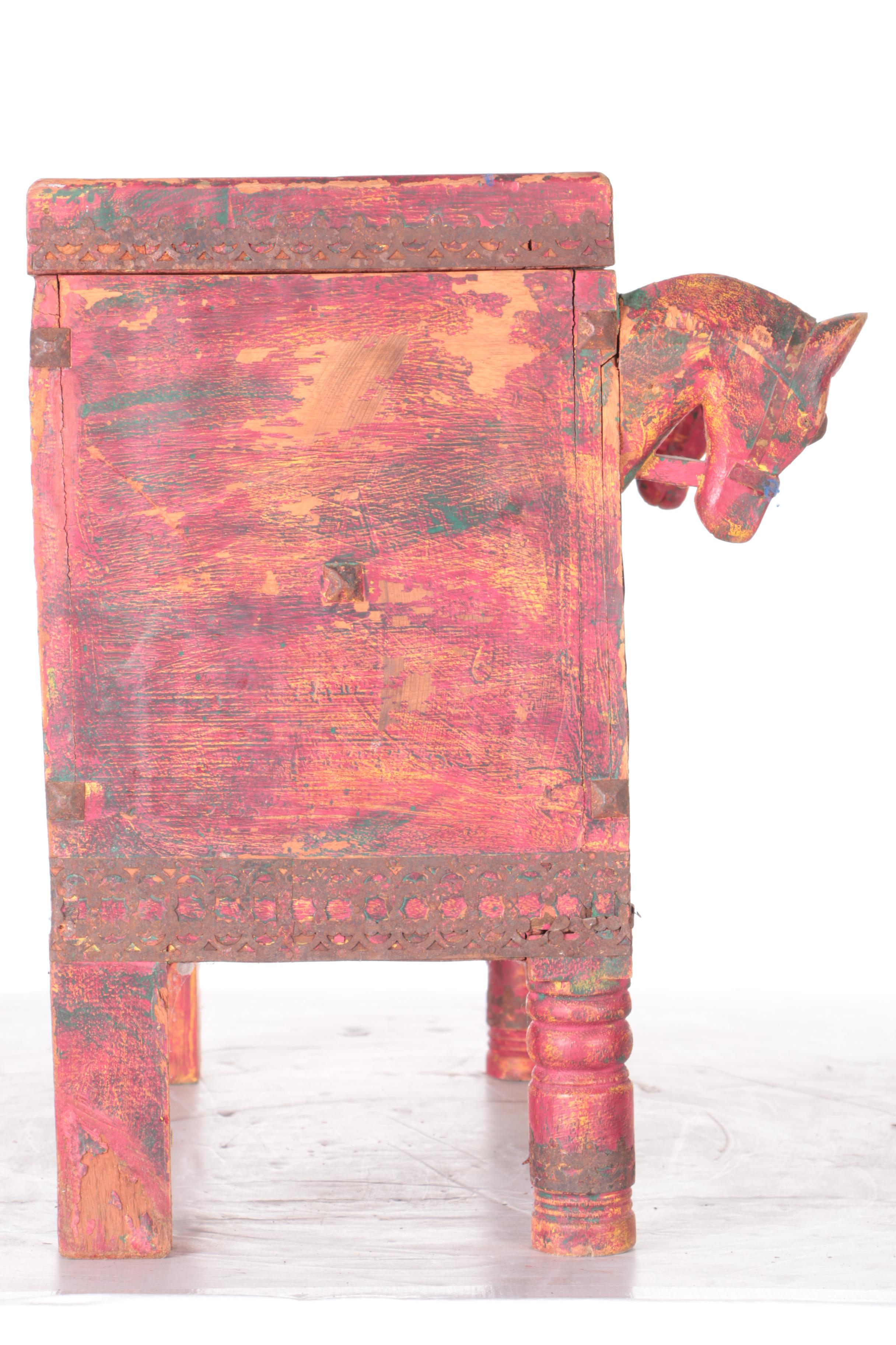 Vintage Pink and Yellow Wooden Chest With Horses