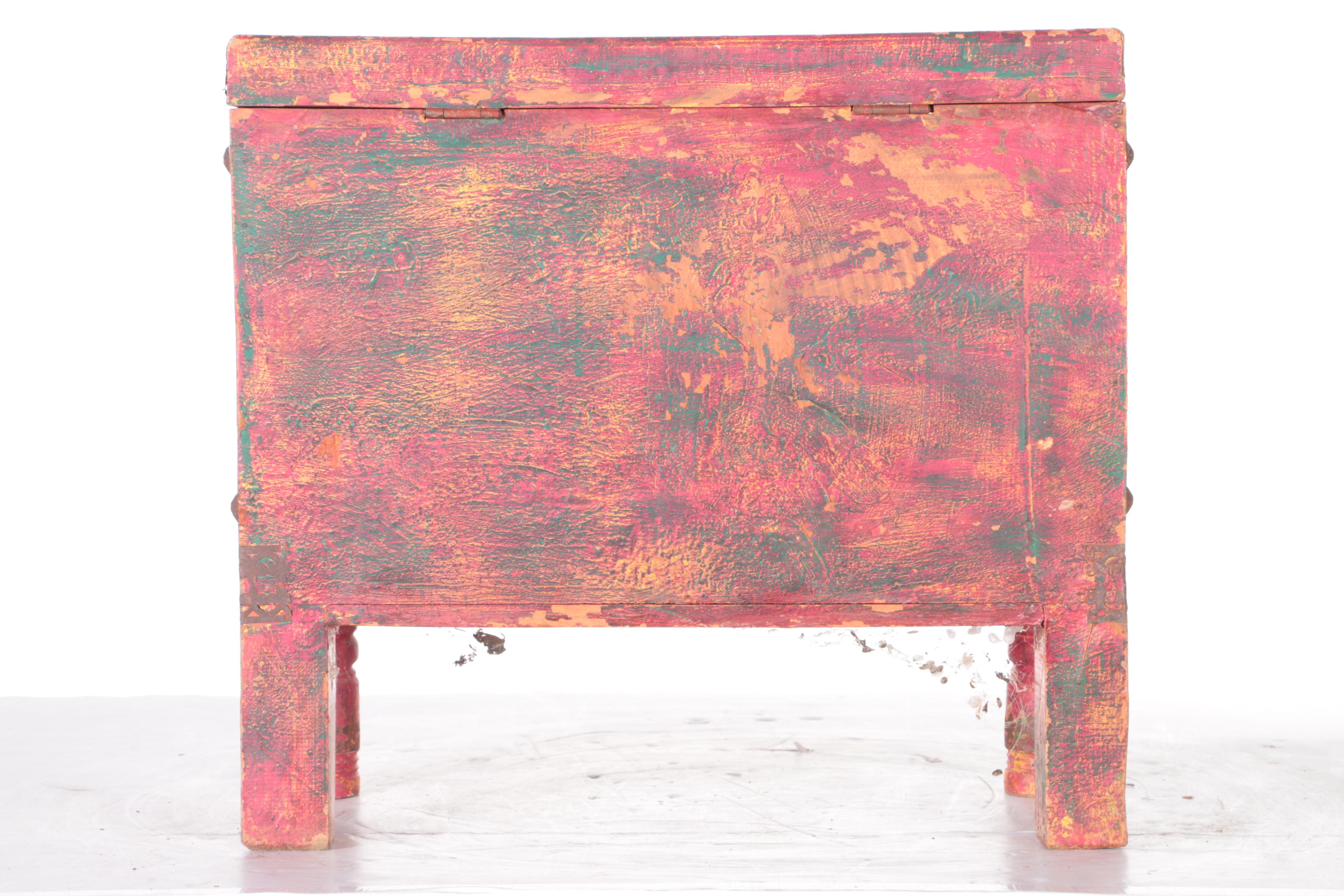 Vintage Pink and Yellow Wooden Chest With Horses