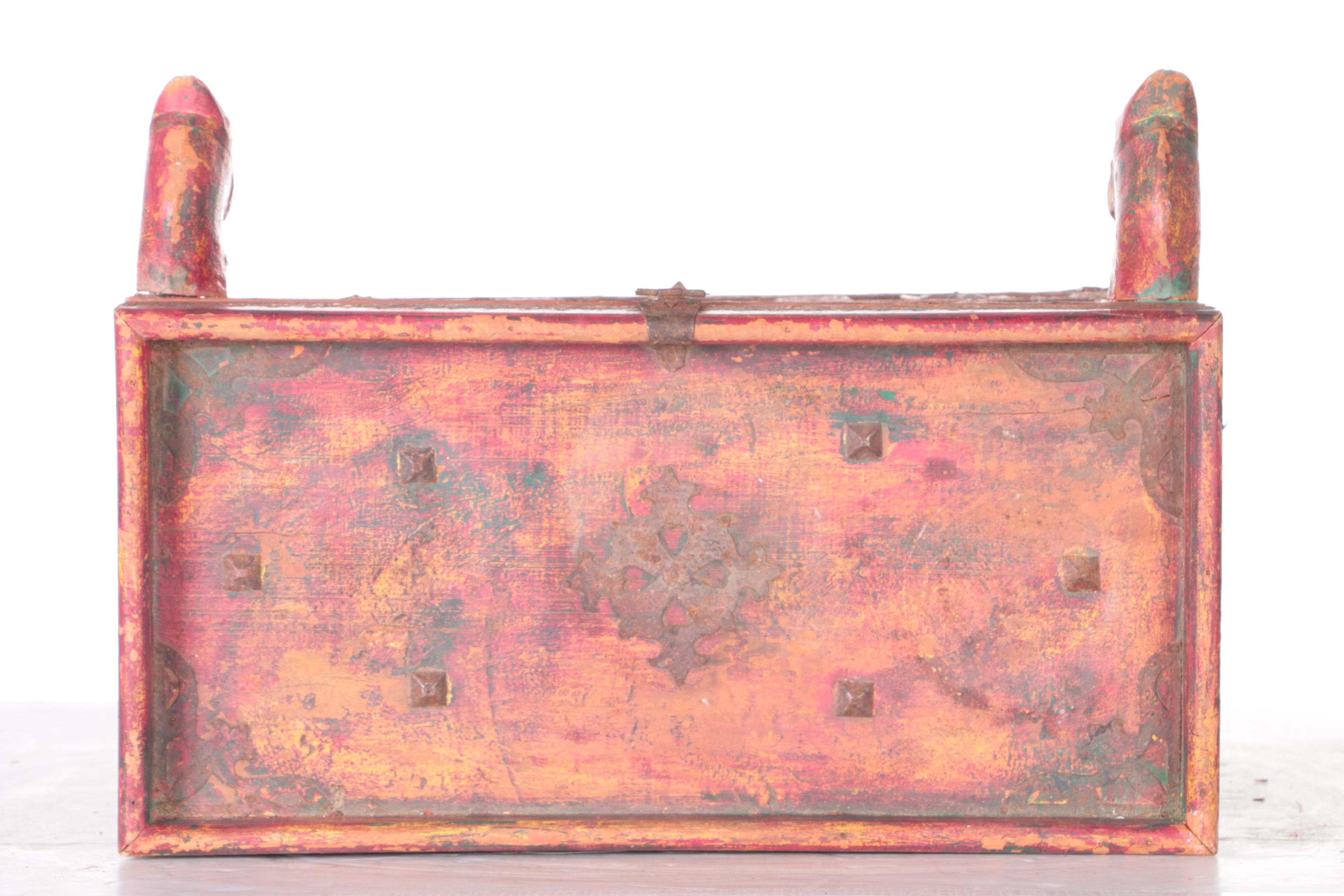 Vintage Pink and Yellow Wooden Chest With Horses