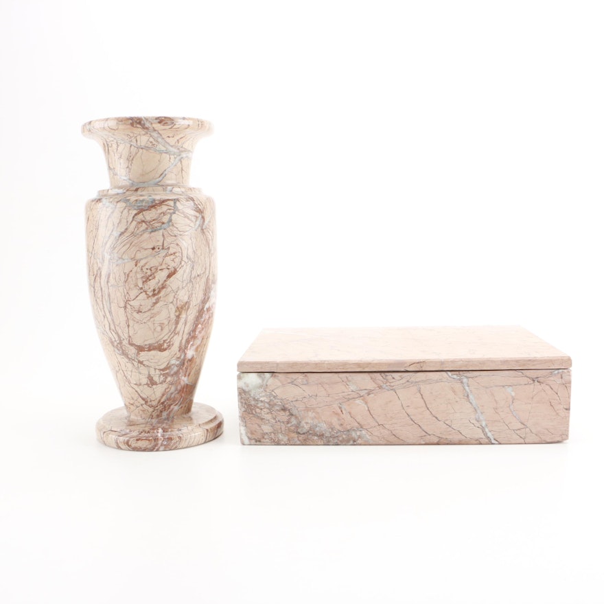 Pakistani Marble Vase and Lidded Box