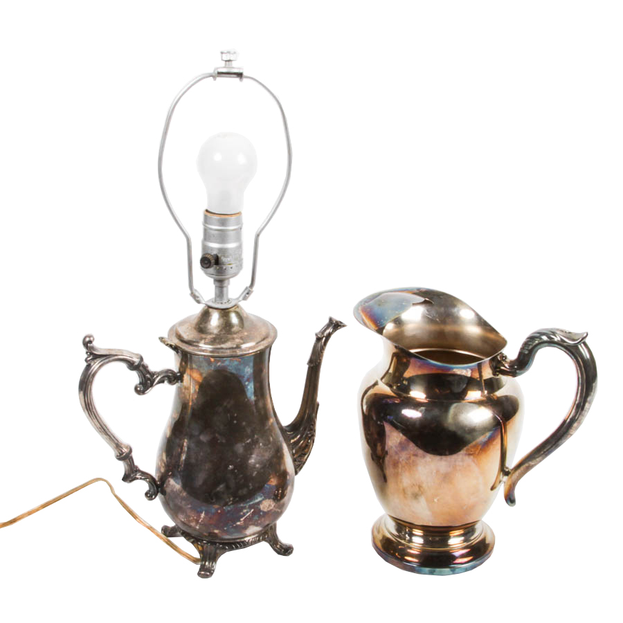 WM Rogers Plated Silver Table Lamp and Pitcher