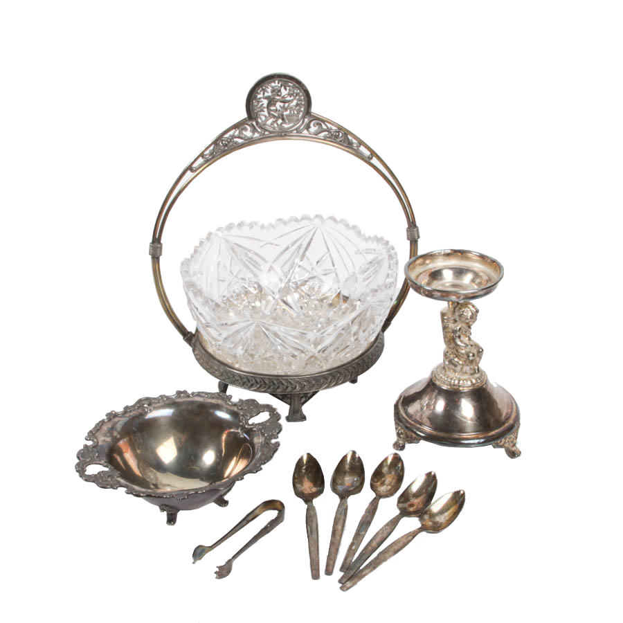 Collection of Silver Plated Tableware and Crystal Bowl