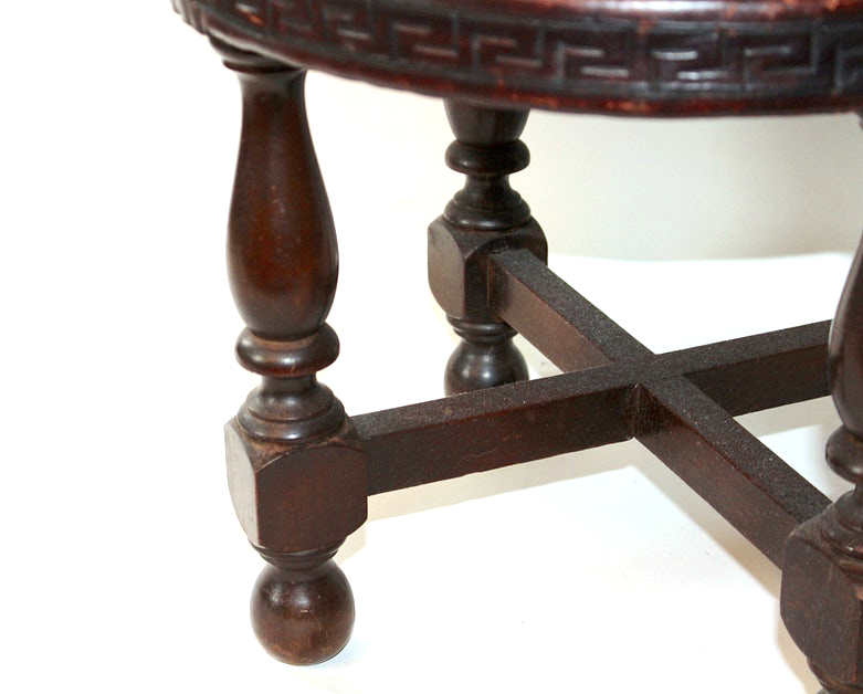 Hand Carved Mexican Stool with Tooled Leather Top