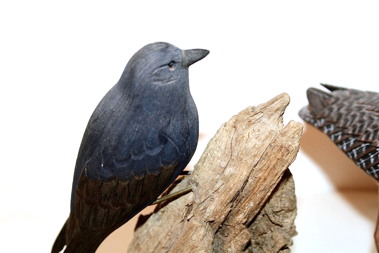 Four Artisan Hand Carved Wooden Birds