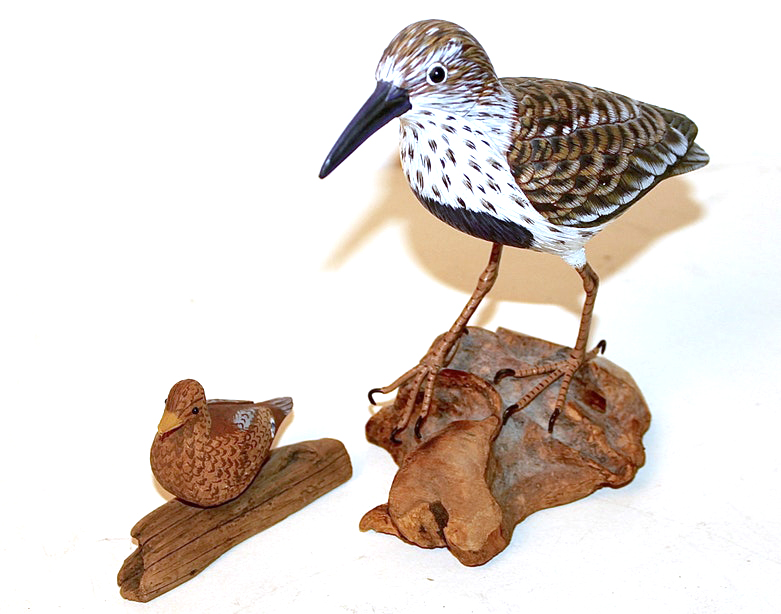 Four Artisan Hand Carved Wooden Birds
