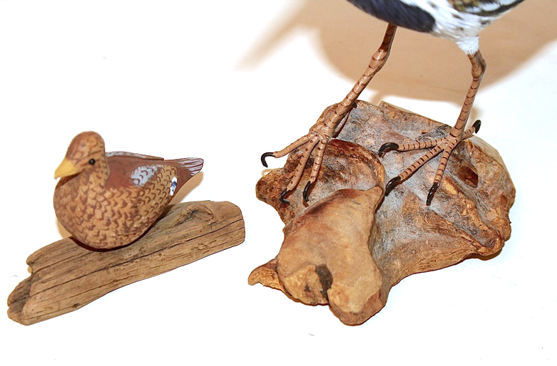 Four Artisan Hand Carved Wooden Birds