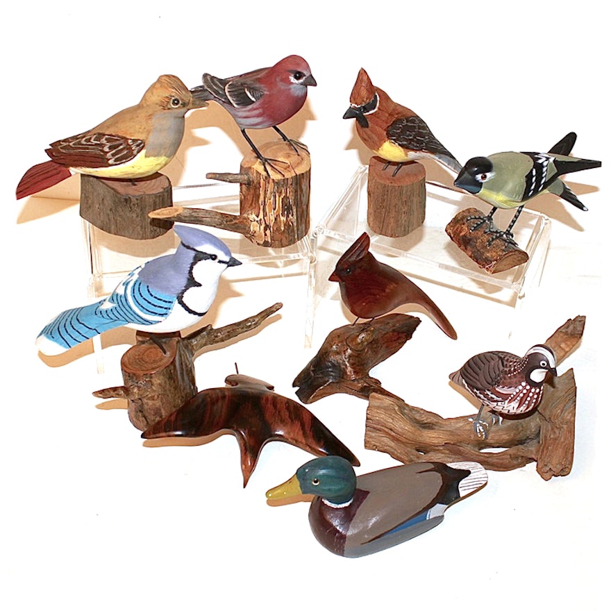 Flock of Artisan Carved Birds