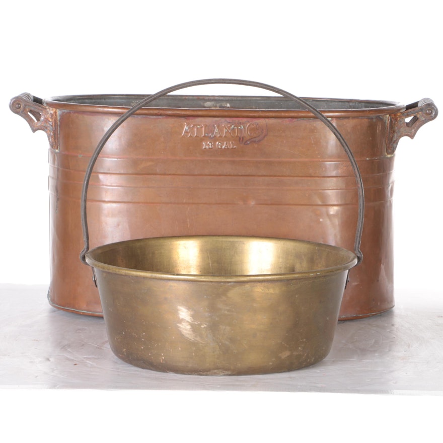 Vintage Atlantic Copper Boiler and Brass Bucket