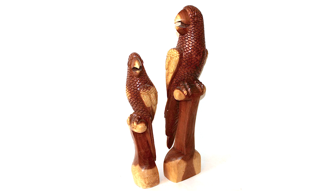 Pair of Hand Carved Wood Parrots