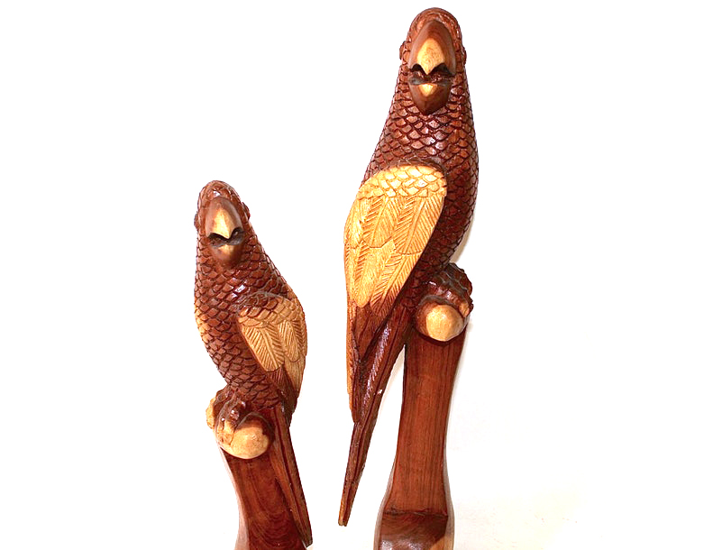 Pair of Hand Carved Wood Parrots