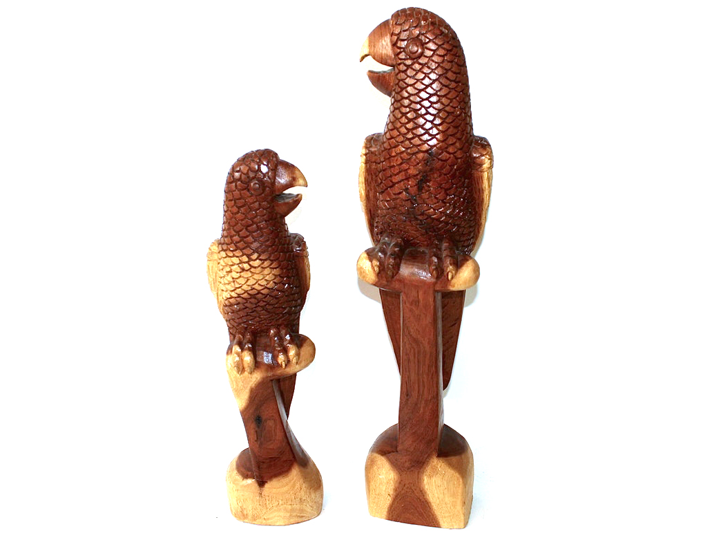 Pair of Hand Carved Wood Parrots