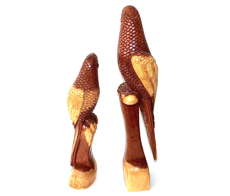 Pair of Hand Carved Wood Parrots