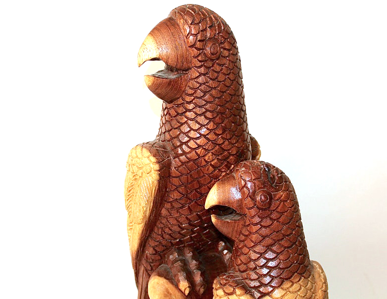 Pair of Hand Carved Wood Parrots