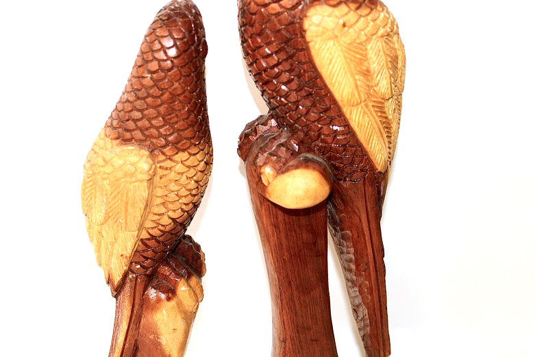 Pair of Hand Carved Wood Parrots