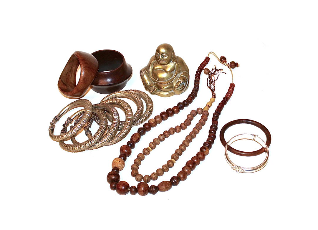 Ethnic Jewelry Pieces and Cast Brass Buddha