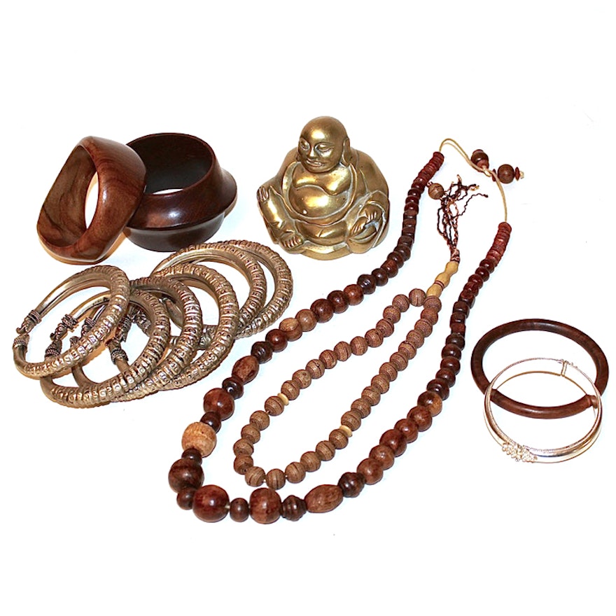 Ethnic Jewelry Pieces and Cast Brass Buddha